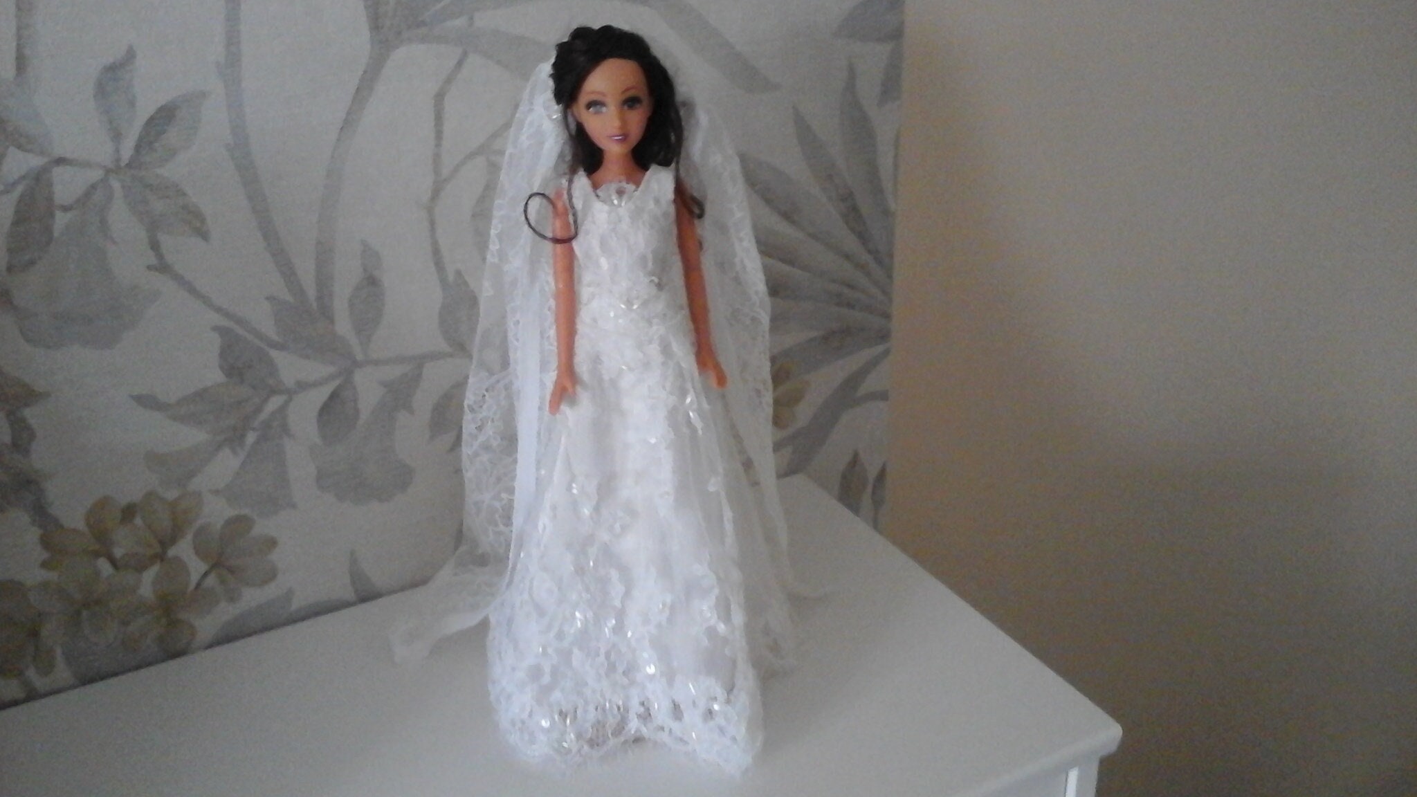 robe de mariée longue crochetée main poupée mannequin,barbie