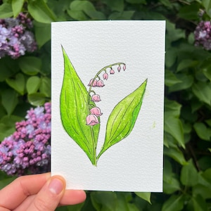 Handmade greeting card- Lily of the valley flower- Blank card with envelope- size 4x6
