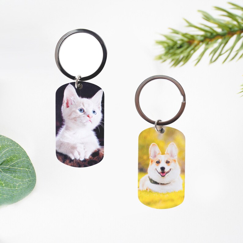 Custom Pet Photo for Keychain, Personalized Keychains, Engraving Text Key Tag, Pet Image Key
