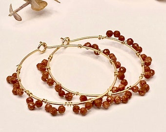 Sandstone tiny faceted beads on gold filled hoops