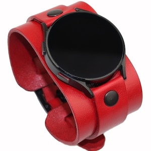 Leather Watch Strap for Samsung Galaxy Watch 3 4 5 6 7 pro classic 40mm 41mm 42mm 44mm 45mm 46mm 47mm leather cuff band watchband Red