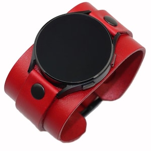 Leather Watch Strap for Samsung Galaxy Watch 3 4 5 6 7 pro classic 40mm 41mm 42mm 44mm 45mm 46mm 47mm leather cuff band watchband Red