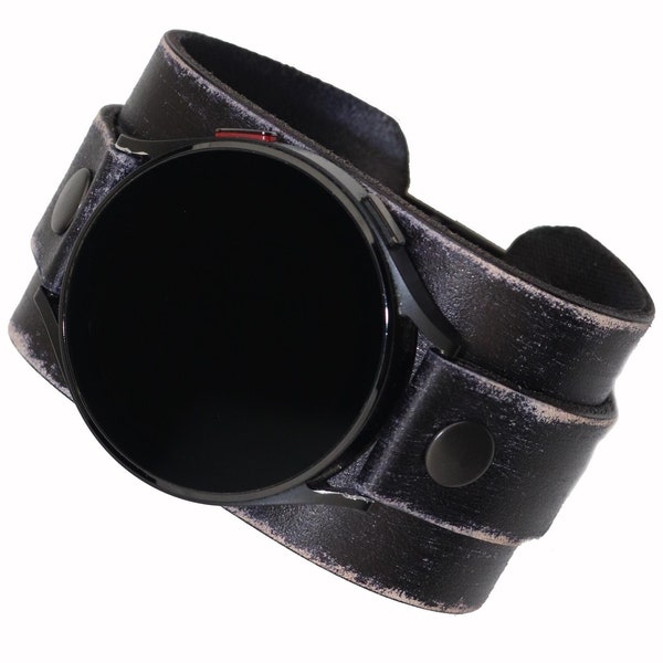 Leather Watch Strap for Samsung Galaxy Watch 3 4 5 6 7 pro classic 40mm 41mm 42mm 44mm 45mm 46mm 47mm leather cuff band watchband Worn Black
