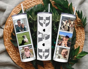 Personalized Photo Collage Dad Tumbler – Custom Stainless Steel 20oz Skinny Cup
