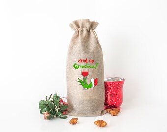 Made-to-Order Christmas Wine Tote: Drink Up Grinches Design