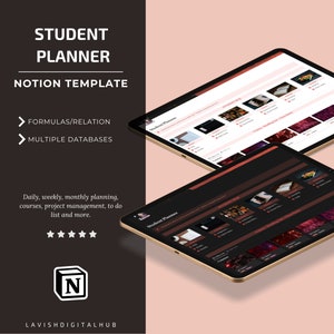 Planner per studenti per Notion, Dashboard Notion, Modello Notion personalizzabile al 100%, Planner digitale, Planner di studio Notion, Planner universitario