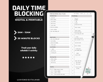Timeboxingplanner voor dagelijkse planning, productiviteit en tijdbeheer, esthetische takenlijstsjabloon, tijdblokkeringsplanner Afdrukbaar
