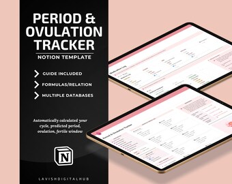 Notion Period Tracker, Mood Tracker Notion Template, Calendar For Menstruation, Symptom tracker Notion Dashboard, Ovulation Tracker