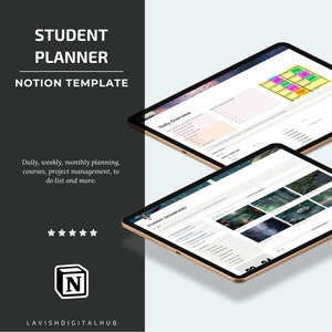 Student Planner for Notion, Notion Dashboard, Notion Template 100% Customizable, Digital Planner, Notion Study Planner, College Planner