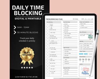 Planificateur d'horaires quotidiens, productivité, gestion du temps, modèle de liste de tâches quotidiennes, blocage du temps, modèle pour iPad et Android