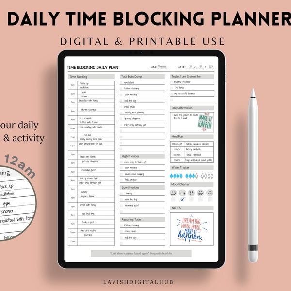 Timeboxing Planner for Daily Schedule, Productivity, Time Management, Daily To-Do List Template, Time blocking, Template for iPad & Android