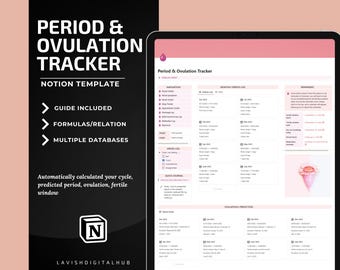 Period tracker notion template, Cycle Tracker, Mood Tracker, Ovulation Tracker, Symptom Tracker, Sleep Log, Menstrual Tracker, cycle syncing