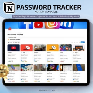 Password Tracker Notion Template, Password Book, Password Keeper, Password Manager, Password Log, Password journal, Password List, Notion
