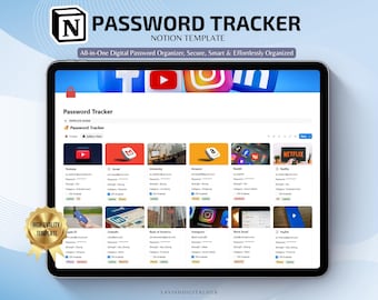 Password Tracker Notion Template, Password Book, Password Keeper, Password Manager, Password Log, Password journal, Password List, Notion