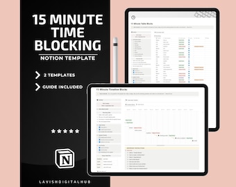 15-Minuten-Planer Zeitblocker Notion Template, Täglicher Zeit Boxing Planer, Kreativität und Zeitmanagement, Ästhetische To-Do Liste Template