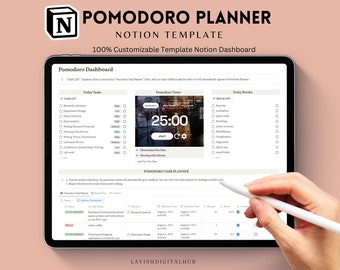 Pomodoro Planer Notion Template, Zeit- und Produktionsplaner, Aufgaben Projekt und Lernplaner mit der Pomodoro Technik