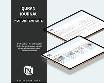 Koran Journal Notion Vorlage, digitaler muslimischer Planer, Deen Journal Notion Dashboard, Koranreflexionen, Islamisches Journal, Koranplaner