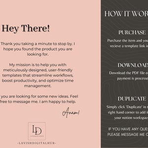 K&ouml;nnte beinhalten: Eine digitale Produktliste f&uuml;r druckbare Vorlagen. Das Bild zeigt eine Textbeschreibung des Produkts und seiner Funktionsweise. Der Text enth&auml;lt die W&ouml;rter "Hey There!" und "How It Works?"