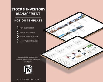 Stock & Inventory Management Notion Template, Small Business Ecommerce Inventory Tracker Template, Sales order and customer tracker, Notion