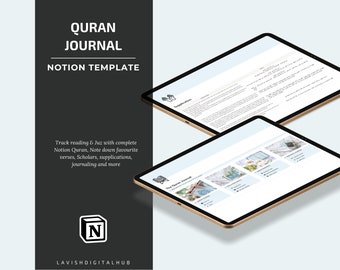 Quran Journal Notion Template, Digital Muslim Planner, Deen journal Notion Dashboard, Quranic Reflections, Islamic Journal, Quran, Notion