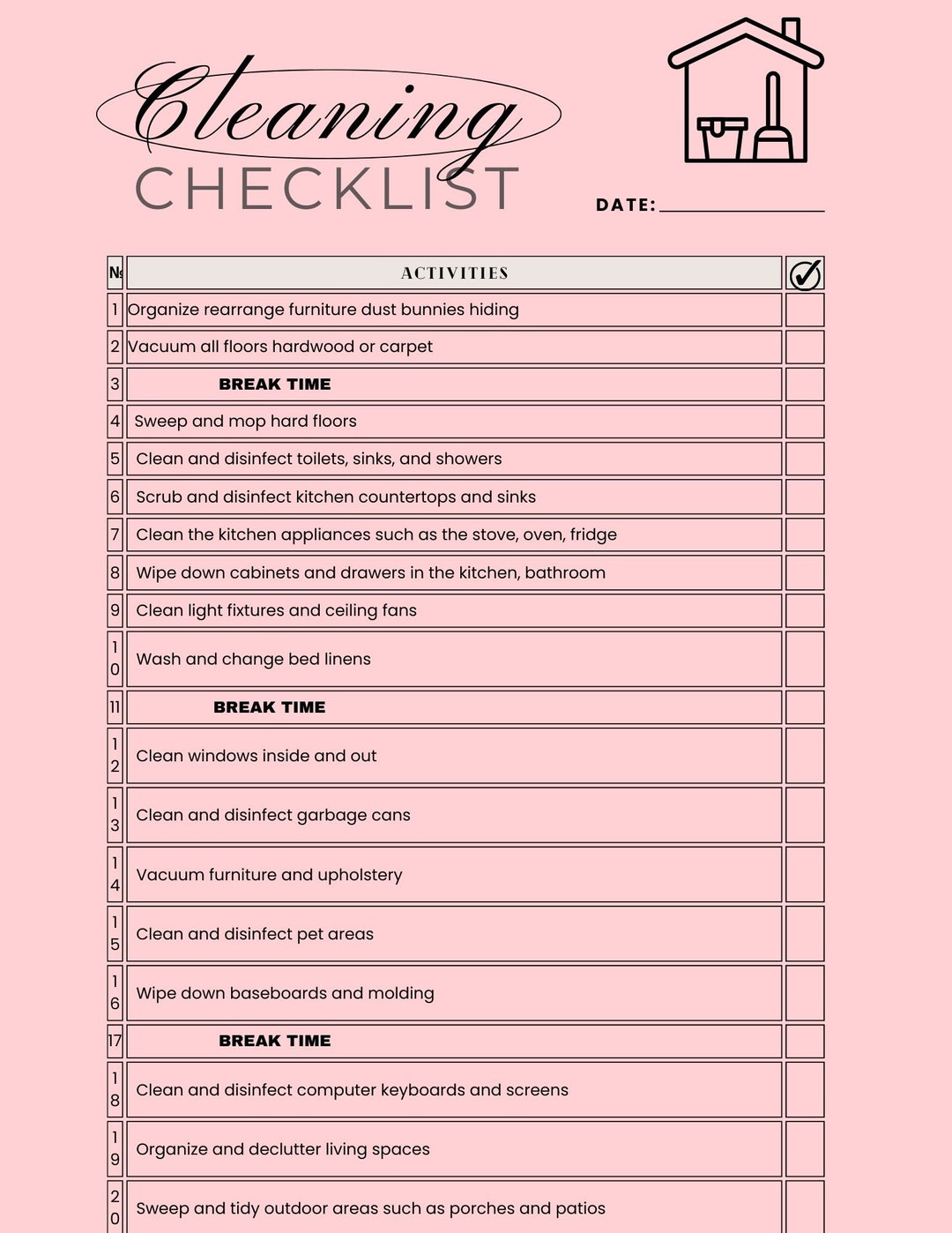 Cleaning Checklist Etsy