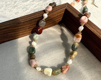 Edelstein Perlen Halskette, Naturstein Halskette, personalisierte Geschenke, Choker Halskette, Geschenke für Freundin, zierliche Perlen Halskette,
