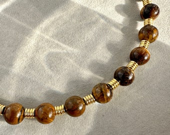 Tiger eye Beaded Necklace,Dainty Beaded Necklace,Choker Necklace,Natural Stone Necklace,Boho necklace,Gifts for Mother,Gifts for Her,