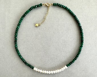 Natural Gemstone Necklace,Green jasper Beaded Necklace,Handmade Necklace,Dainty Boho Pearl Beaded Necklace,Gifts for Wife,Gifts for Women,