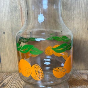 Vintage Clear Glass Orange Juice Pitcher Carafe Decanter Retro