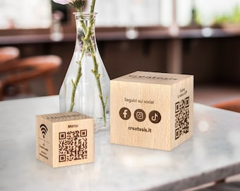 Cubos de madera personalizados con código QR - Marcadores de mesa de 5-7 cm