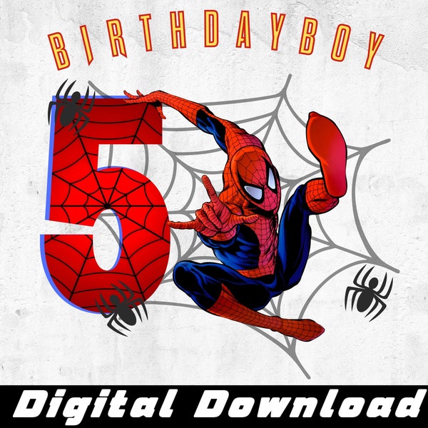 Spiderman Birthday Boy PNG | 5th Birthday PNG