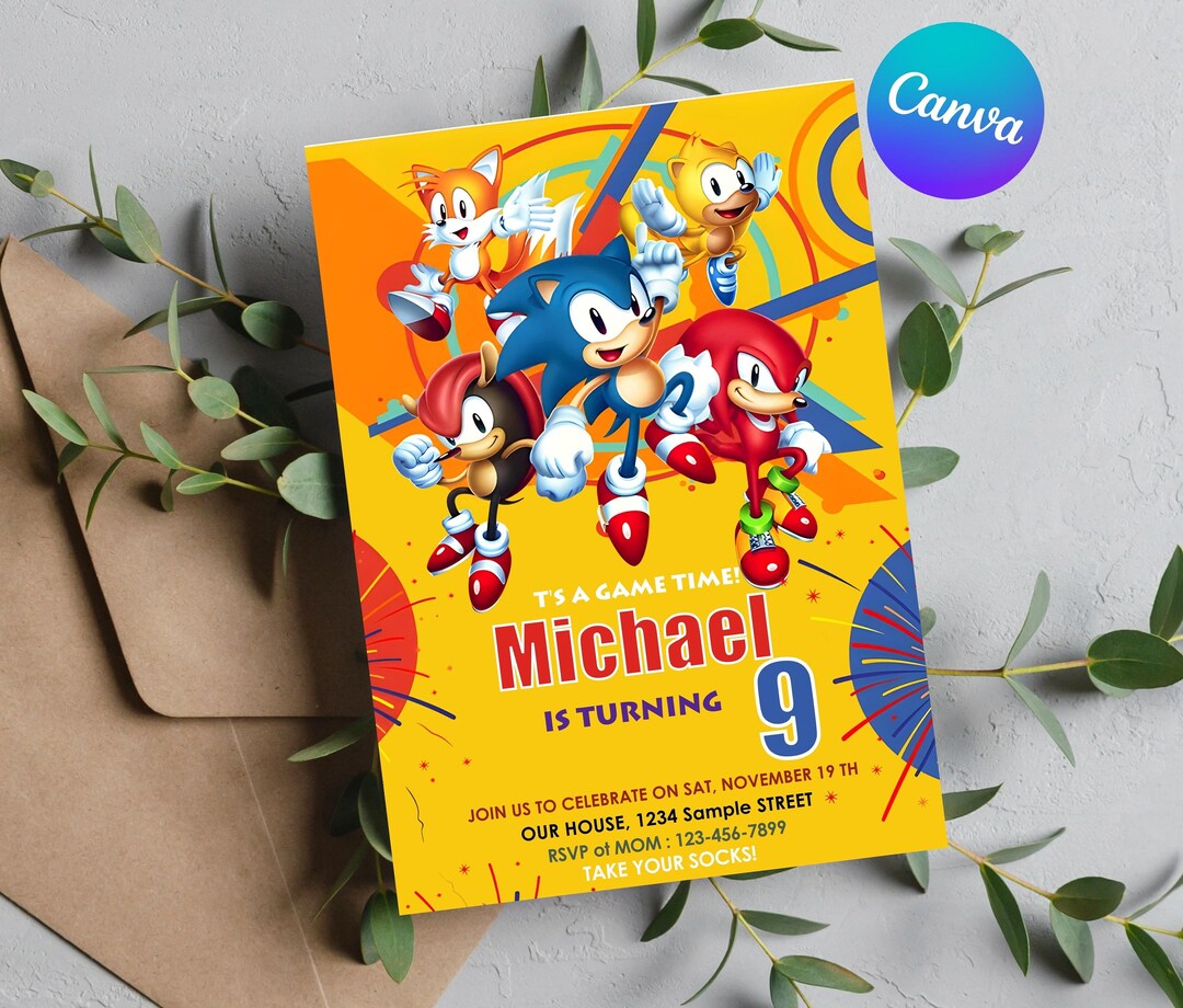 Sonic Birthday Invitation Kids Birthday Invitation Etsy