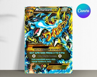 Mega Charizard Birthday Invitation | Pokemon Birthday Invite