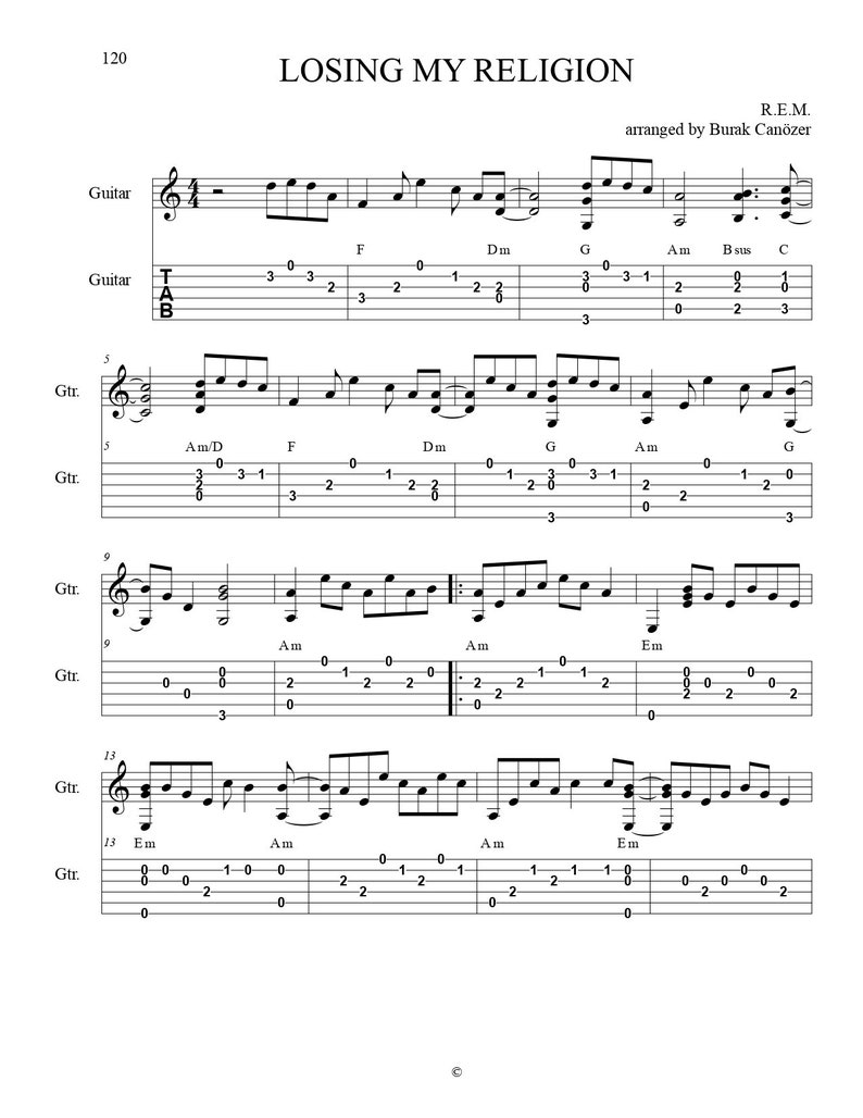 Losing My Religion Fingerstyle Guitar Tabs Etsy