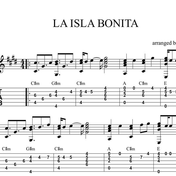 La Isla Bonita! Fingerstyle Guitar Tabs