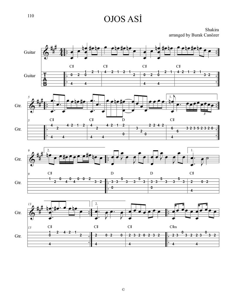 Ojos Asi Fingerstyle Guitar Tabs Etsy