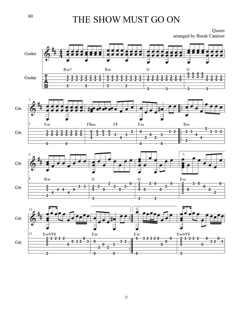 The Show Must Go On Fingerstyle Guitar Tabs Etsy