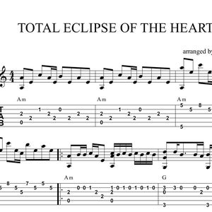 Può includere: Spart.to musicale per la canzone "Total Eclipse of the Heart" di Bonnie Tyler, arrangiata da Burak Canözer. La musica include le tablature di chitarra per la canzone.