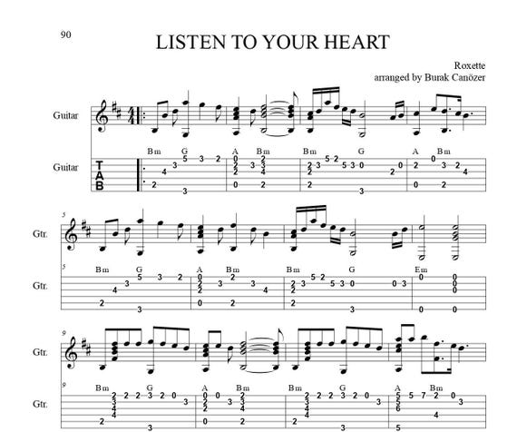 Listen to Your Heart! Fingerstyle Guitar Tabs - Etsy