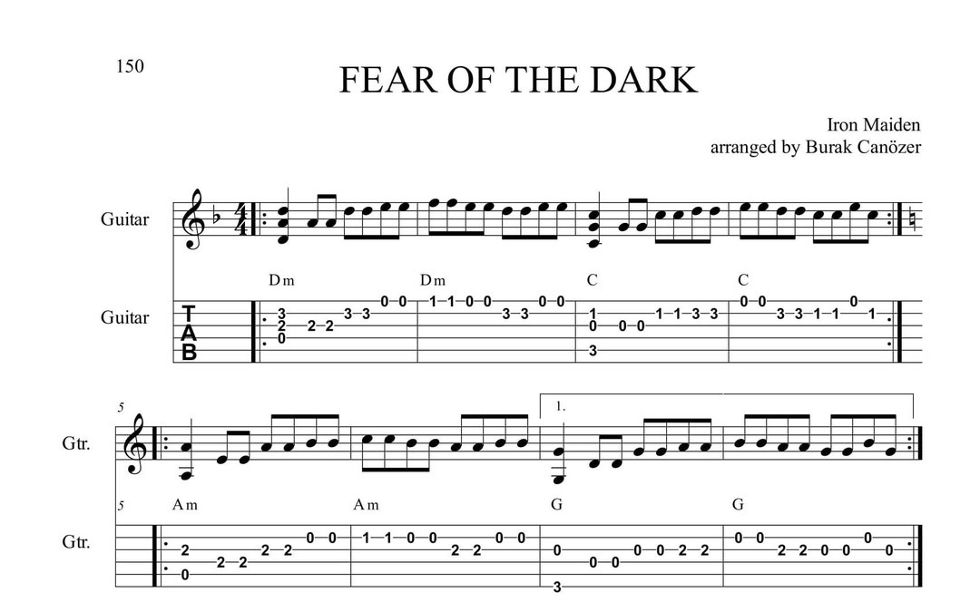 Fear of the Dark! Fingerstyle Guitar Tabs - Etsy Canada