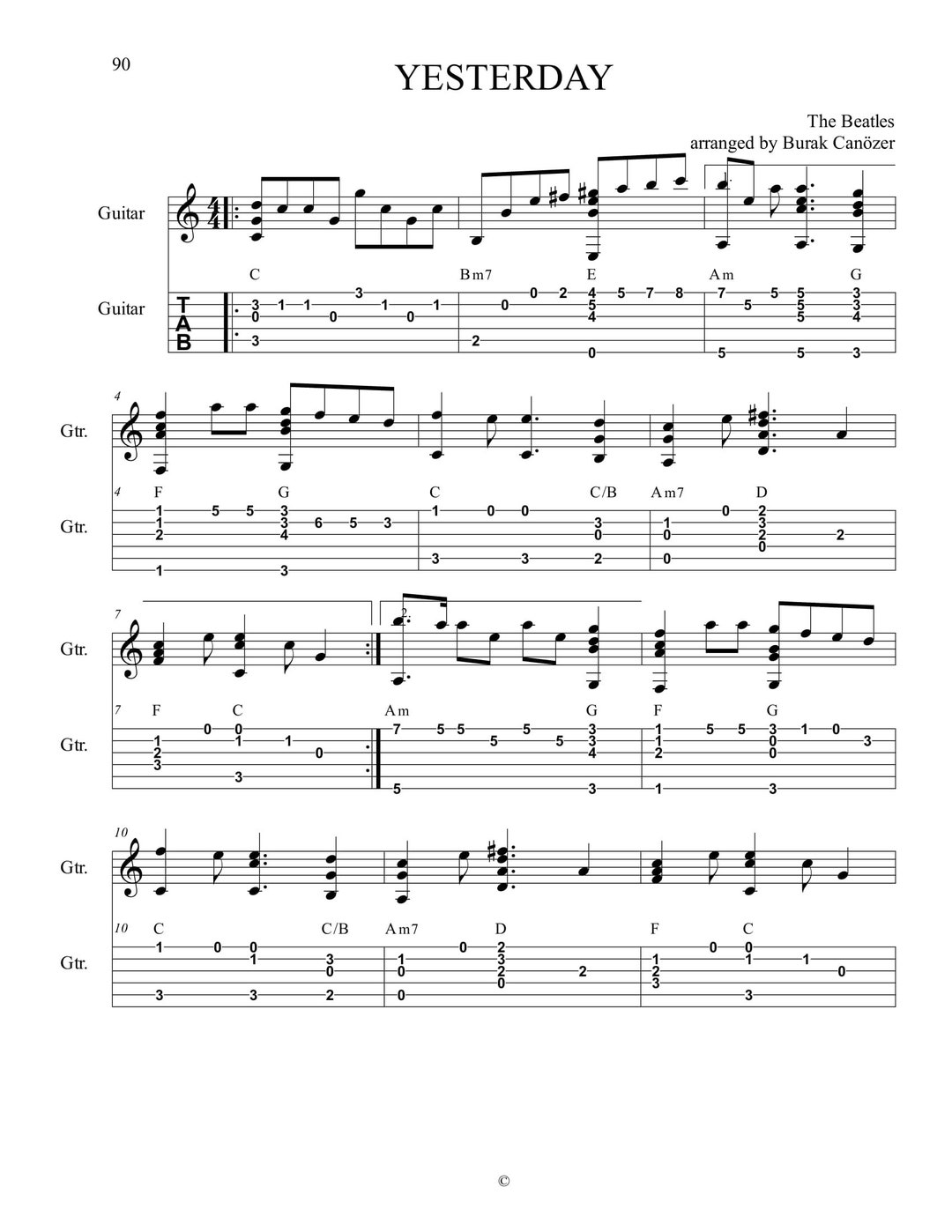 Yesterday Fingerstyle Guitar Tabs Etsy