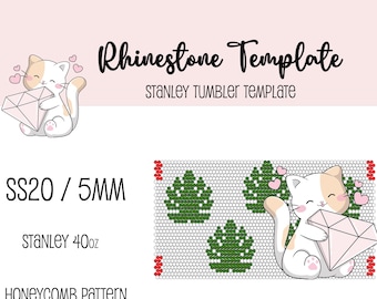 Stanley 40oz Monstera Leaves Rhinestone Honeycomb Template Pattern SS20