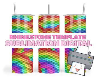 Chasing Rainbows Digital Sublimation Printable Vinyl Wrap File 20oz Skinny Rhinestone Honeycomb Template Pattern SS20