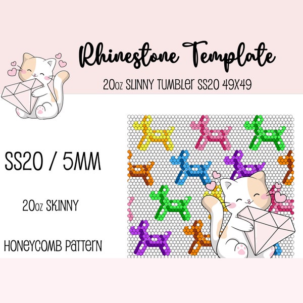 20oz Colorful Balloon Dog Rhinestone Honeycomb Template Pattern For Tumblers 20oz SS20/5mm 49x49