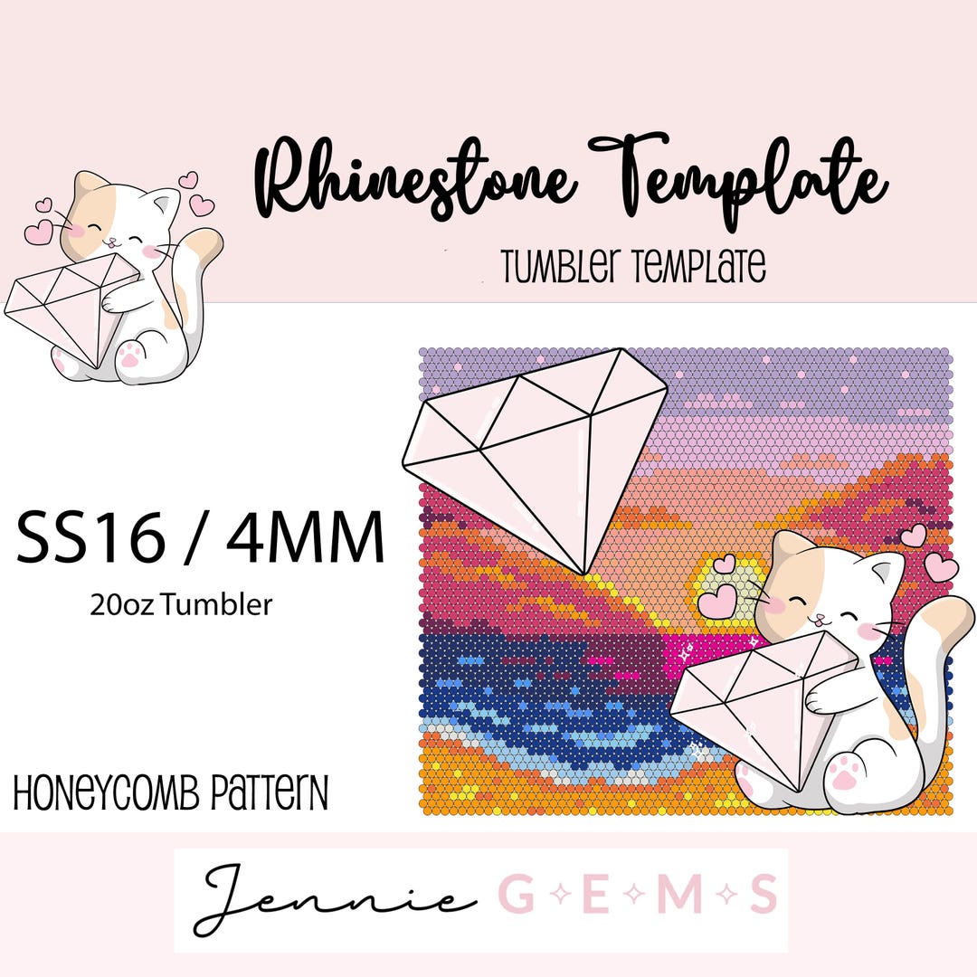 SS16 20oz Beachy Summer Sunset Rhinestone Honeycomb Template Pattern ...
