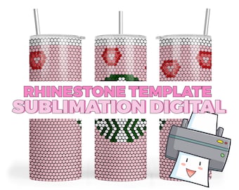 Pink Drink Digital Sublimation Printable Vinyl Wrap File 20oz Skinny Rhinestone Honeycomb Template Pattern SS20