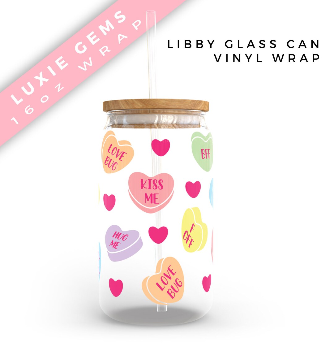 Heart Candy Valentines Day 16oz Libby Glass Can Wrap Permanent - Etsy