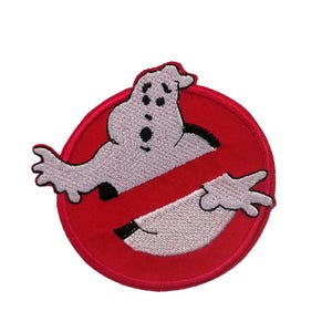 May include: Red and white embroidered patch featuring the Ghostbusters logo. The logo depicts a white ghost with a red slash through it.