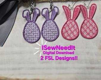 Easter Bunny Egg Free Standing Lace Earrings: Embroidery Machine Design (Digital Download)