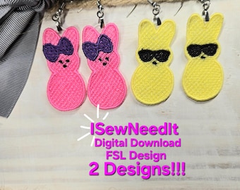 Peep Bunny FSL Earrings: Easter Embroidery Machine Design (Digital Download)